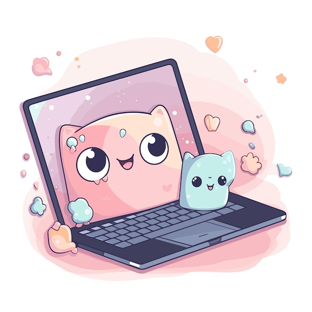 Laptop-computer im kawaii-stil