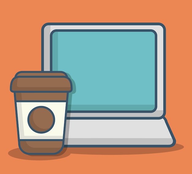 Laptop-computer und kaffeetasse symbol