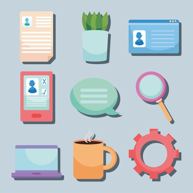 Laptop-computer und office-icon-set