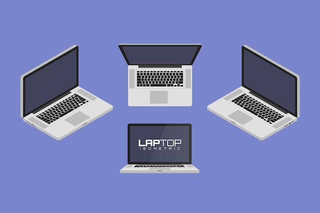 Laptop-computer von vier seiten icon set vektorgrafik illustration. isometrische ansicht von vorne, hinten, rechts, links und oben.