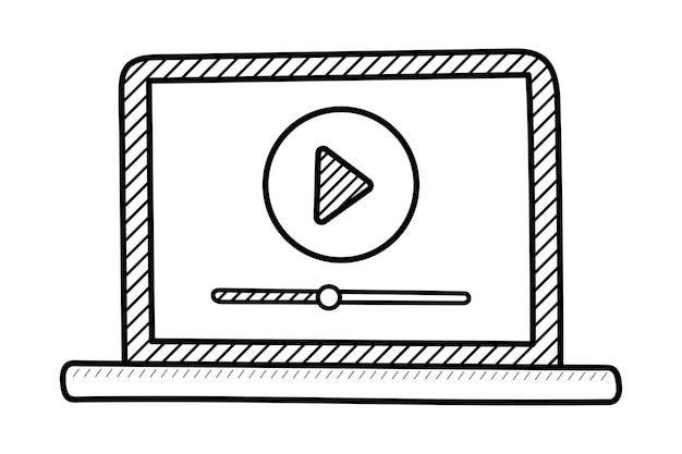 Vektor laptop-hand mit video-player gezeichnet
