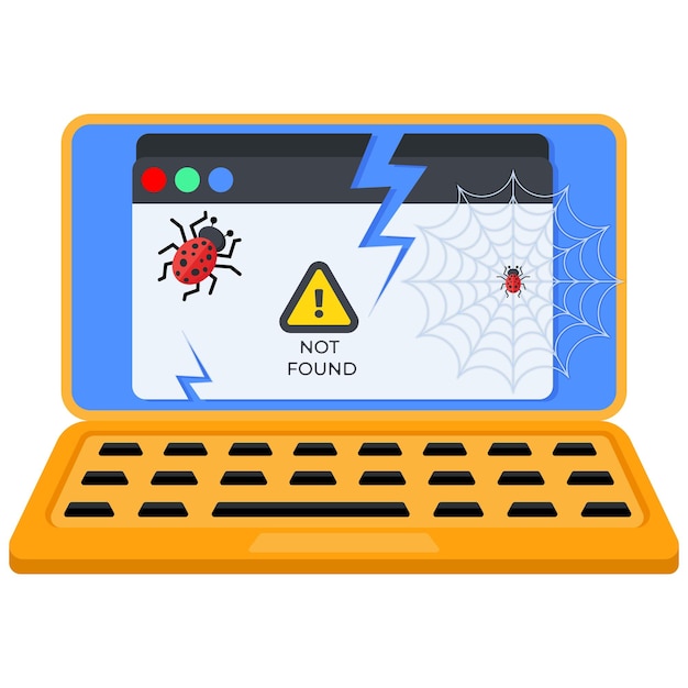 Laptop mit 404 Fehlern und Spinnweben