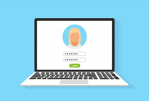Laptop mit Anmeldeformularseite auf dem Bildschirm. Illustration