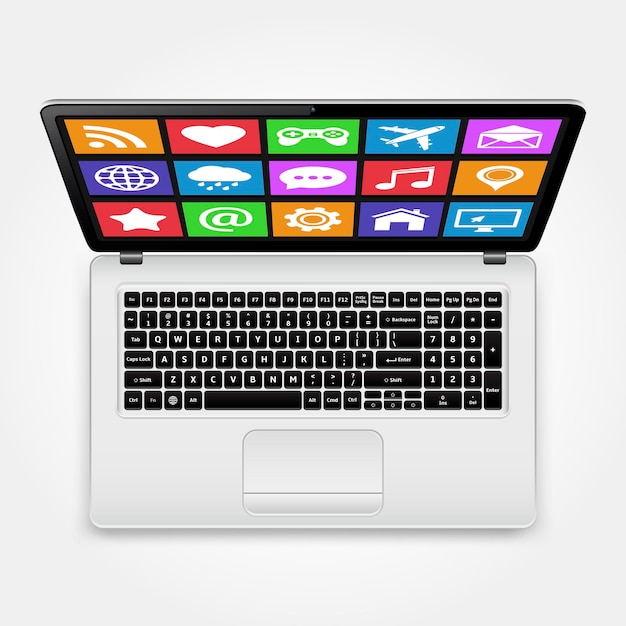 Laptop mit Apps-Symbolen auf dem Bildschirm
