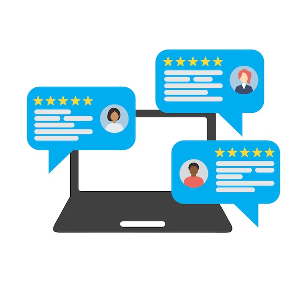 Laptop mit Online-Bewertungen und Kundenfeedback