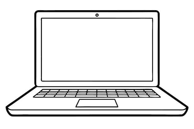 Laptop-Outline-Zeichnung, Malbuchseiten für Kinder und Erwachsene, Vektorillustrationsdesign