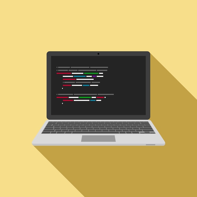 Laptop-symbol mit code-editor auf dem bildschirm.