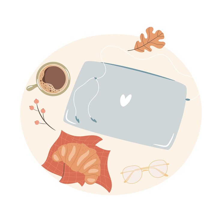 Vektor laptop und heiße tasse kaffee gemütliche herbstarbeitstage konzept vektorillustration illustration