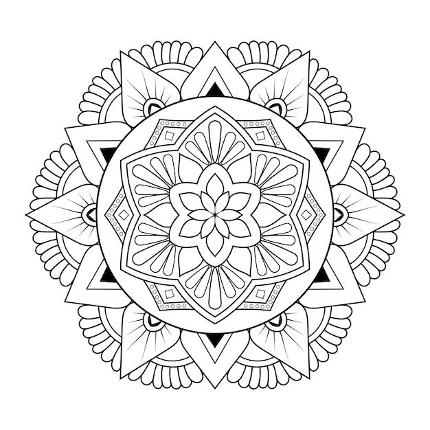 Laserschneidendes Mandala mit detaillierter floraler Linienkunst Ziermuster Schwarz-Weiß-Malseite