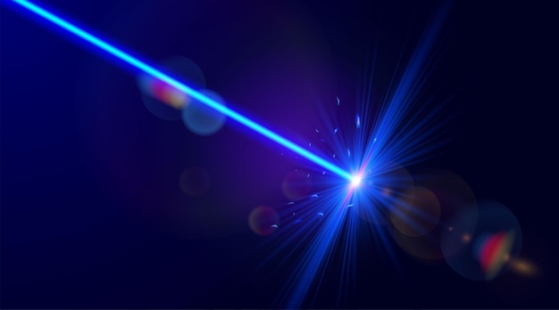 Vektor laserstrahl mit hellen, glänzenden funkeln. rote laserschlagvektorillustration