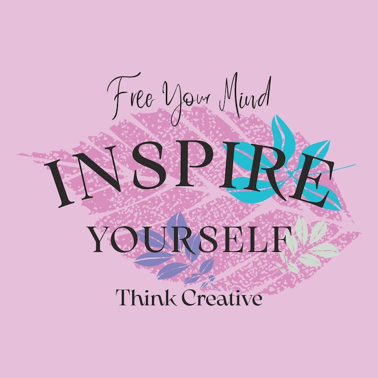 Vektor lassen sie ihren verstand frei, inspirieren sie sich selbst, denken sie kreativ, slogan-illustration, vektor-grafikdesign