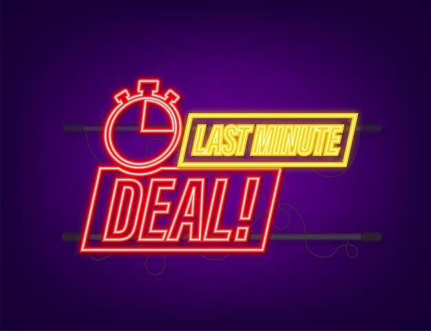 Last-minute-deal-button-zeichen, wecker-countdown-logo. neon-symbol. vektor-illustration.