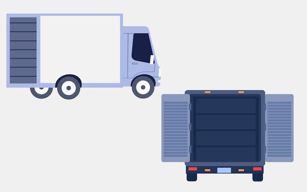 Lastwagen mit zwei winkeln seiten- und rückansicht der lkw-vektorillustration