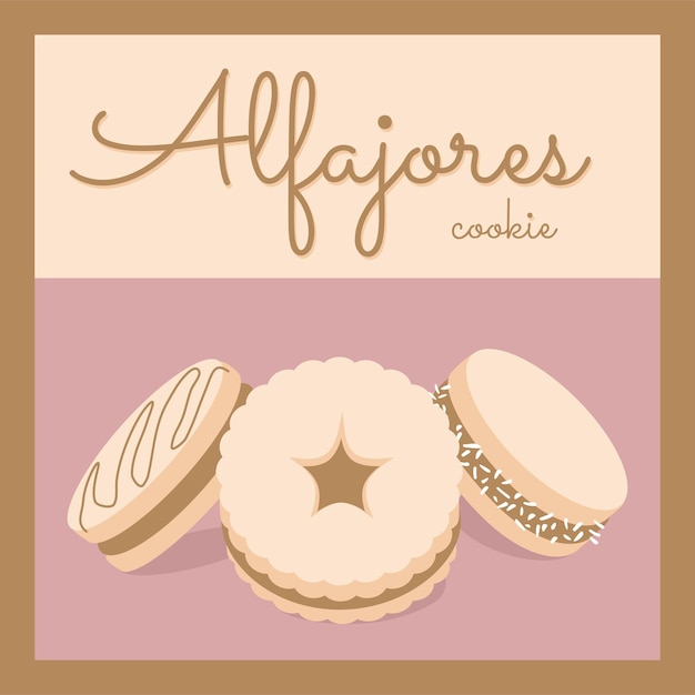 Lateinamerikanisches traditionelles alfajores-cookie-poster süßer keks mit milchmarmelade unterschiedlichem dekor