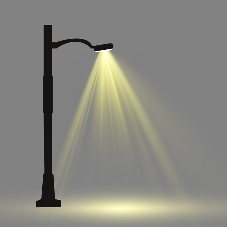Laterne auf dem Hintergrund. Helle moderne Straßenlaterne. Vektorillustration. Schönes Licht von einer Straßenlaterne.