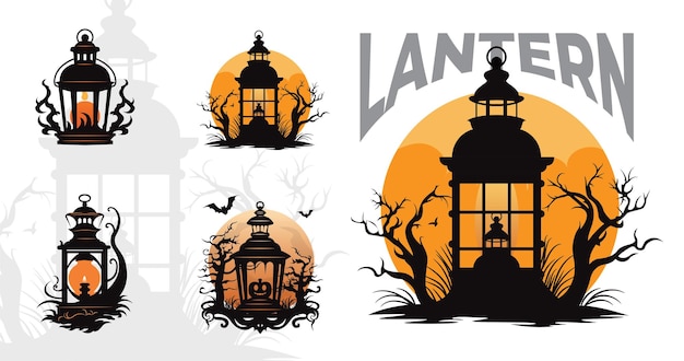 Laternensilhouette Halloween-Symbolsatz Laternensymbol für Halloween-Designelement weißer Hintergrund