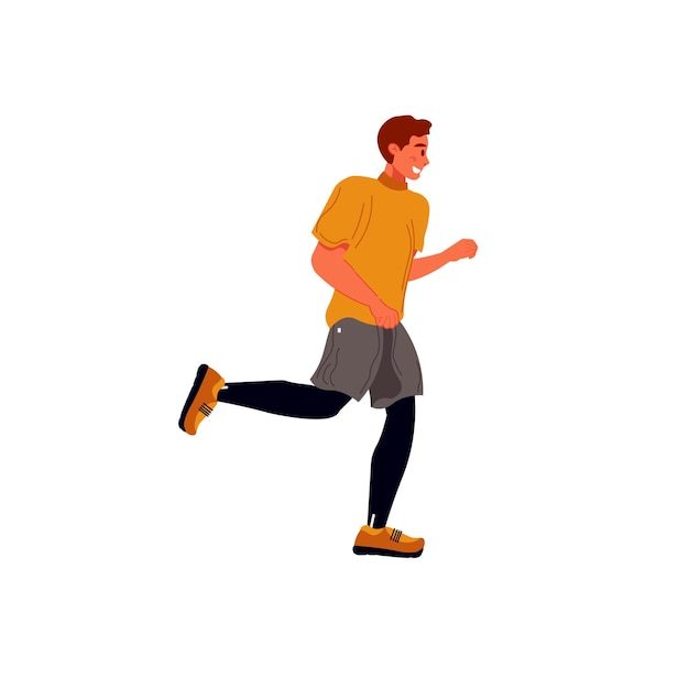 Vektor laufender mann der flachen karikatur charaktersportlicher gesunder lebensstilvektor-illustrationskonzept