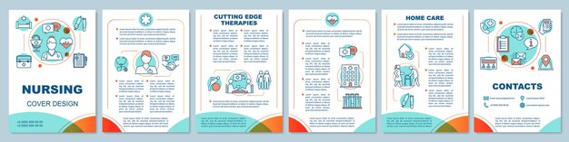 Vektor layout der krankenpflegebroschüre. modernste therapien. medizinische häusliche pflege. flyer, broschürendruckdesign, lineare illustrationen. pflege im hospiz. vektorseitenlayouts für zeitschriften, werbeplakate