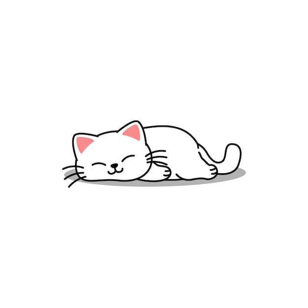 Lazy weiße katze schläft cartoon-vektor-illustration