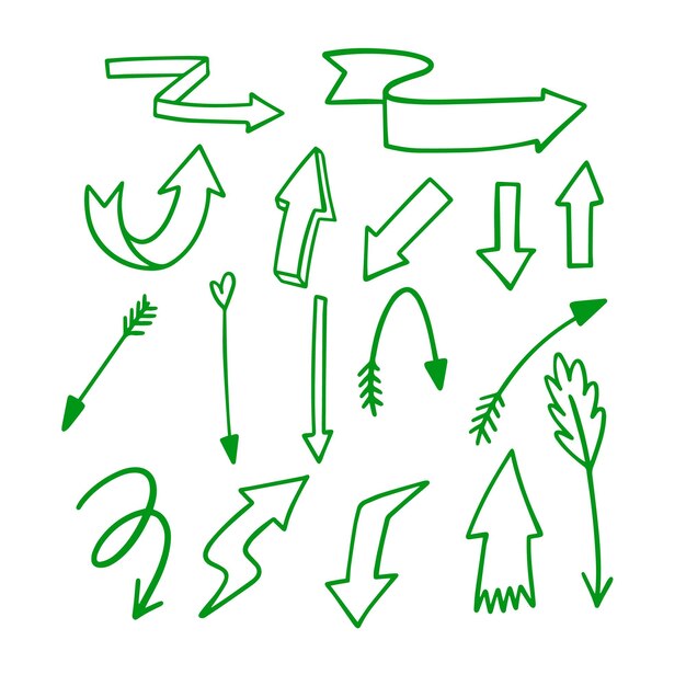 Lebendige und farbenfrohe grüne Pfeil-Doodles perfekt für Ihre kreativen Projekte und Ideen