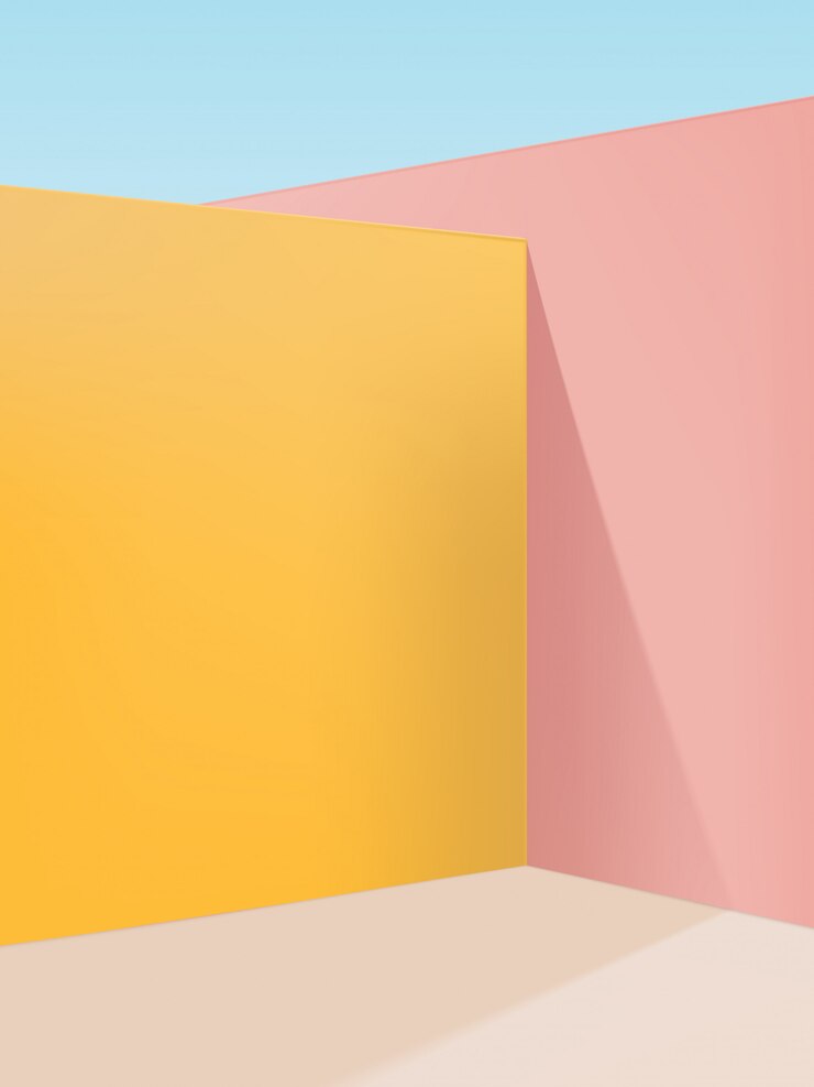 Lebendiger Pastell-geometrischer Studio-Schuss-Eck-Hintergrund, Rosa, Gelb u. Beige