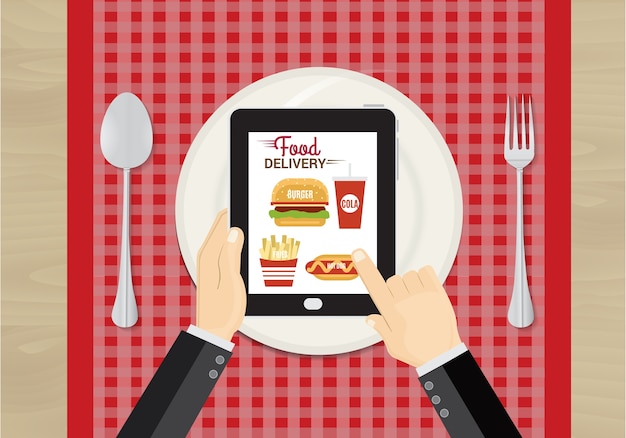 Lebensmittel- und fastfood-lieferung online auf smartphone.