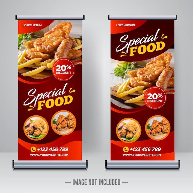 Lebensmittel und restaurant rollen banner design-vorlage