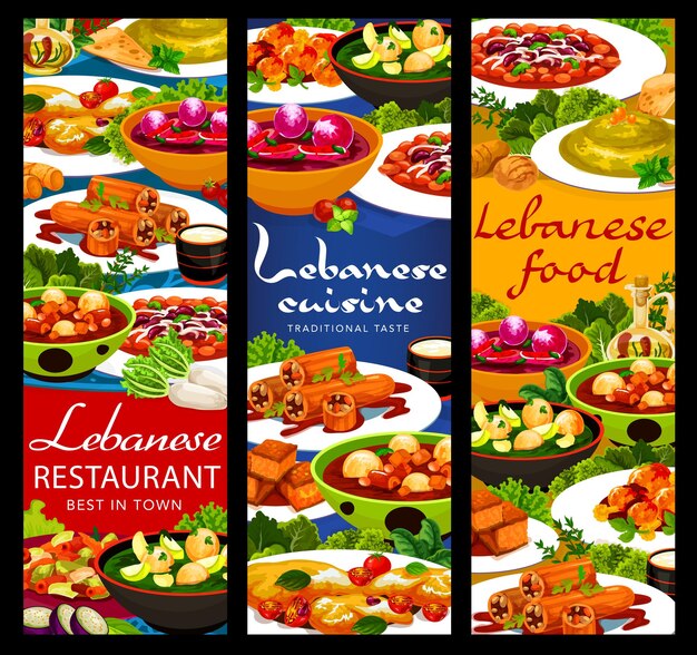 Vektor lebensmittelbanner der libanesischen küche, vegetarische fleischgerichte