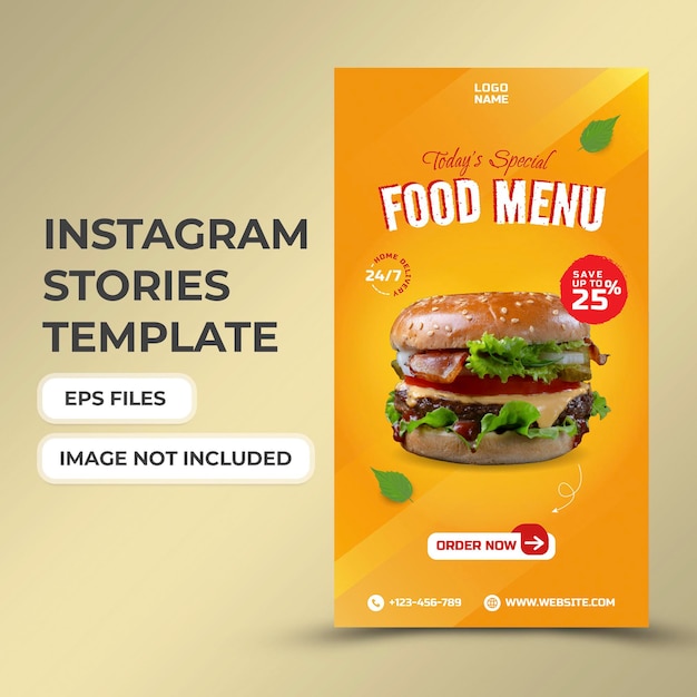 Lebensmittelmenü-Restaurant-Werbung Social Media-Geschichten Premium-Banner-Vorlagenvektor