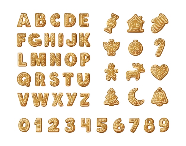 Lebkuchenferien cookies schriftart alphabet weihnachten oder neujahr winteressen mit glasiertem zucker