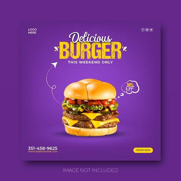 Leckere Burger- und Speisekarte für Social-Media-Beiträge