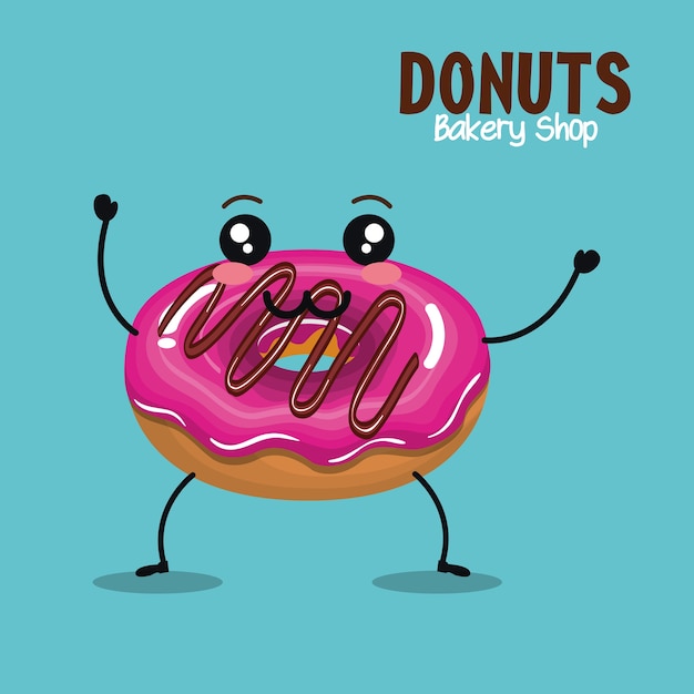 Leckere Donut Comicfigur Premium Vektor