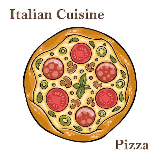 Leckere Peperoni-Pizza mit Pilzen und Oliven