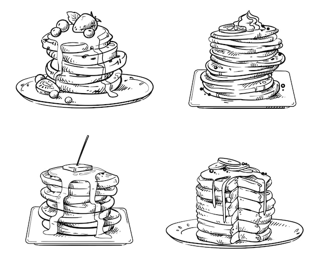 Leckere Pfannkuchen mit Belag, Vektorskizze