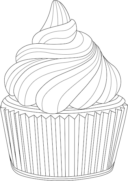 Leckerer dessert-cupcake, der im zentangle-stil ein niedliches malbuch für kinder dekoriert