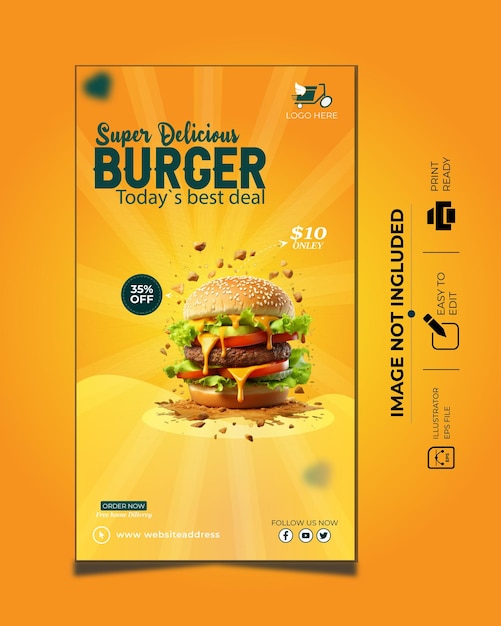 Leckeres Burger- und Speise-Menü Social-Media-Banner-Design und Instagram-Post-Vorlage-Design