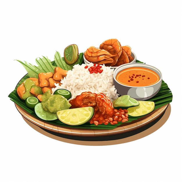 Leckeres essen illustration indonesien traditionelles gericht abendessen indonesisches mittagessen vektormenü