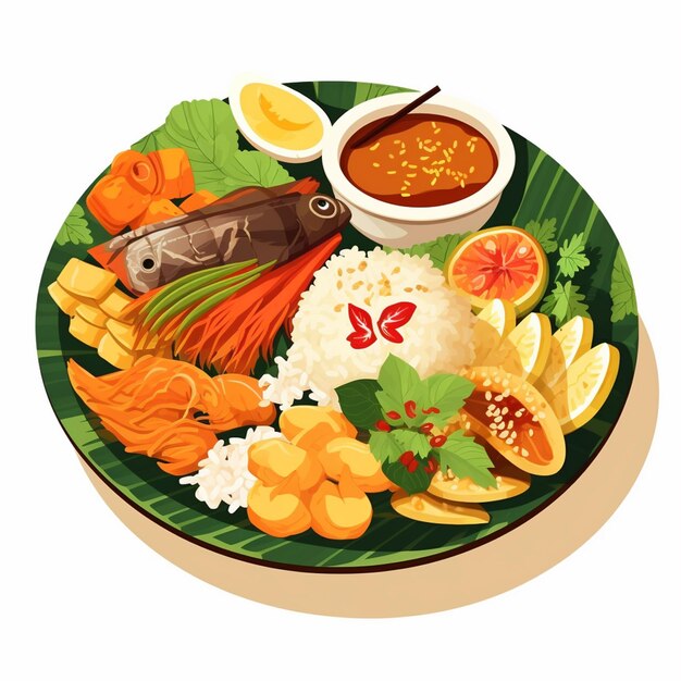 Vektor leckeres essen illustration indonesien traditionelles gericht abendessen indonesisches mittagessen vektormenü