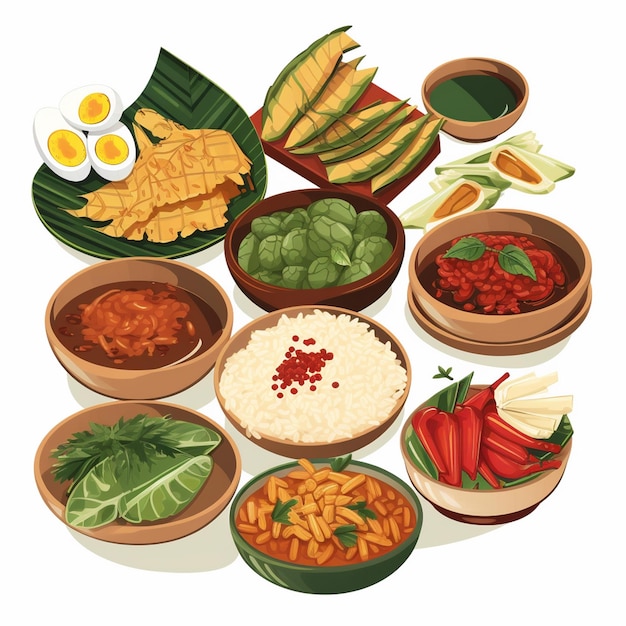 Vektor leckeres essen illustration indonesien traditionelles gericht abendessen indonesisches mittagessen vektormenü