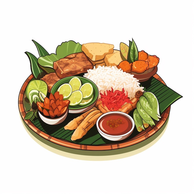 Vektor leckeres essen illustration indonesien traditionelles gericht abendessen indonesisches mittagessen vektormenü