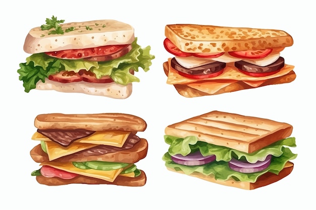Vektor leckeres sandwich mit schichten oder zutaten isoliert auf weißem hintergrund isoliert auf weißem hintergrund vektor-cartoon-illustration