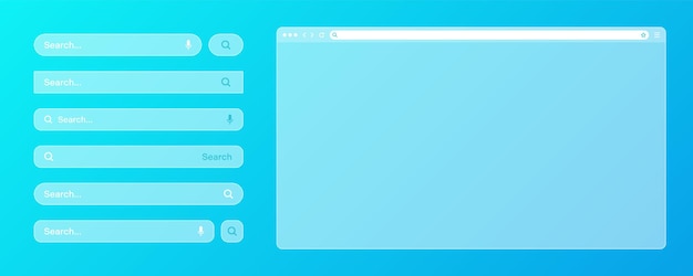 Vektor leer durchsichtiges internet-browser-fenster mit verschiedenen suchleiste-vorlagen website-engine mit