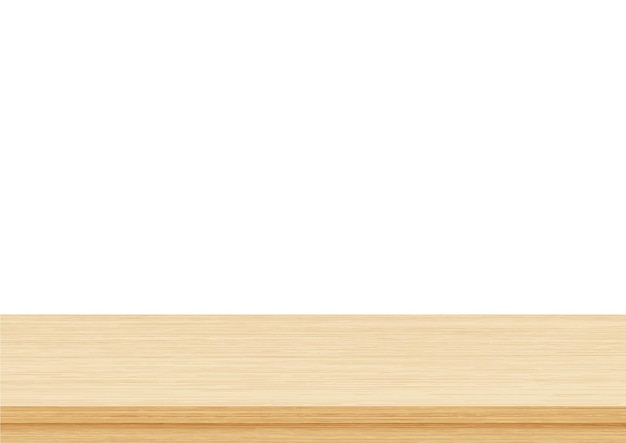 Leere braune Holztischplatte isoliert auf weißem Hintergrund