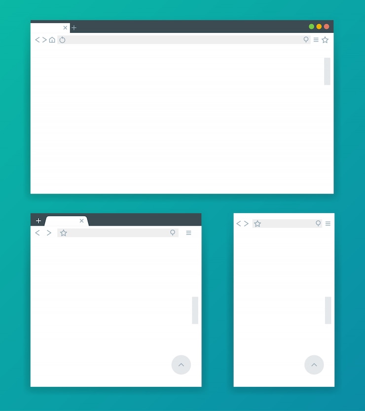 Vektor leere browserfenster für verschiedene geräte von computer, tablet und telefon.