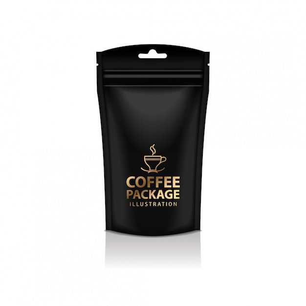 Vektor leere folie kaffee doy pack beutel sachet bag verpackung mit reißverschluss. temlate