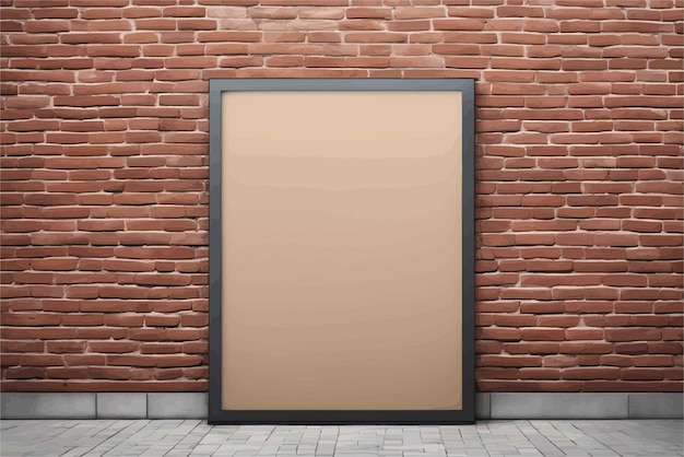 Vektor leere plakatwand auf ziegelwand, 3d-rendering, leere plakatwand auf ziegelwand, 3d-rendering, leeres holz