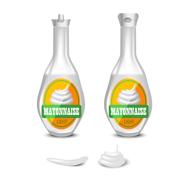 Leere plastik-mayonnaise-flasche für das branding mit etikett