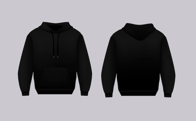 Vektor leere schwarze hoodie-vorlage für sweatshirts mit langen ärmeln mit ausschnittsweg für den druck