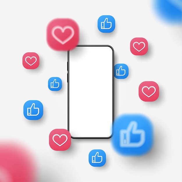 Leere Smartphone-Social-Media-Netzwerk-Post-Reaktionshintergrund d-Stil-Vektorillustration