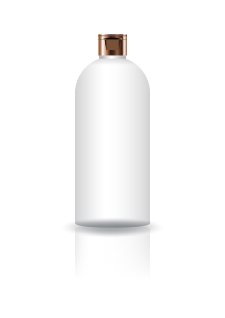 Leere weiße kosmetische runde Flasche mit Kupferkappendeckel.